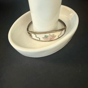 Floral Inlay Bangle Bracelet